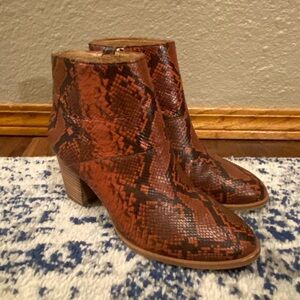 Madewell Burnt Orange Snake-Print Leather Ankle Boots